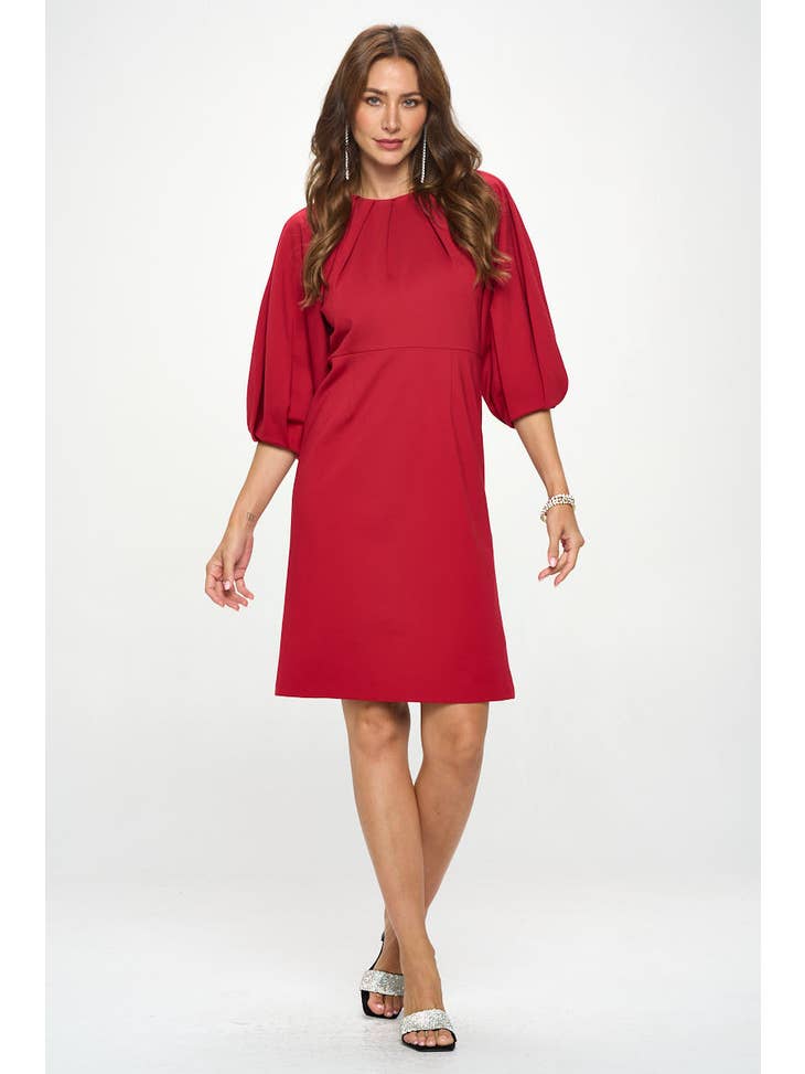 Balloon Sleeve Dress - Cherry