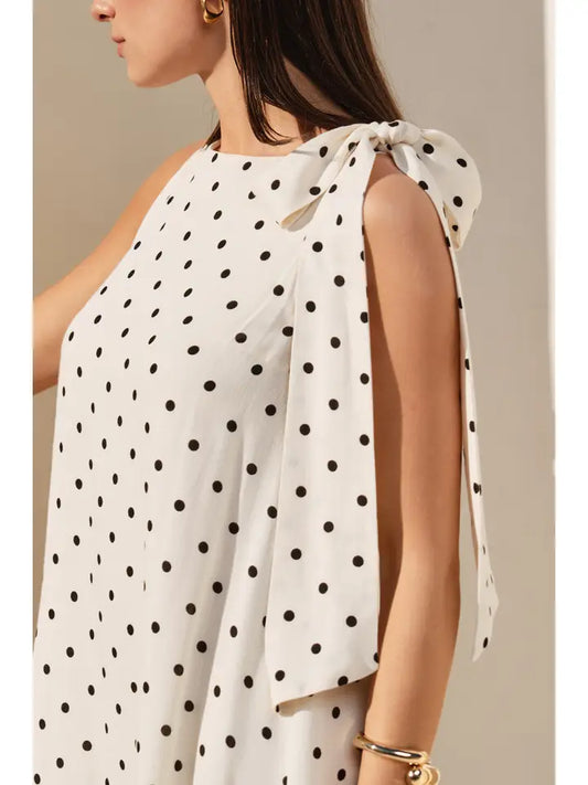 Polka Dot Ruffle Mini Dress - Cream/Black