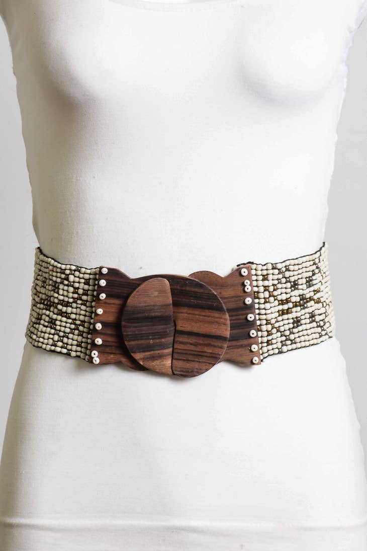 Starburst Pattern Bead Belt - Ivory