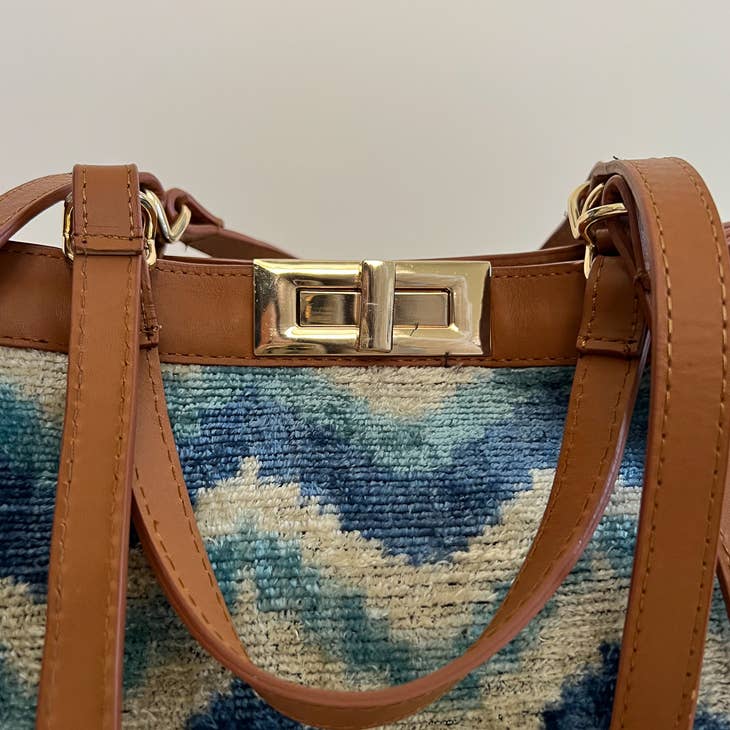 Caroline Bag - Blue & Tan Ikat