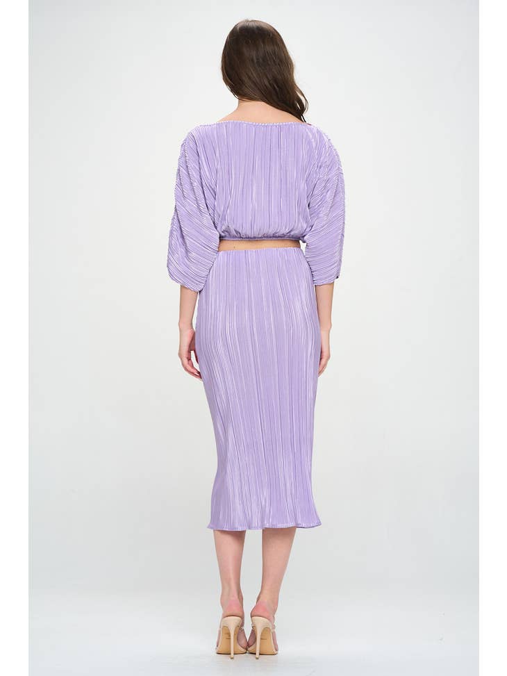 Plissé Scoop Neck Crop Top - Lavender