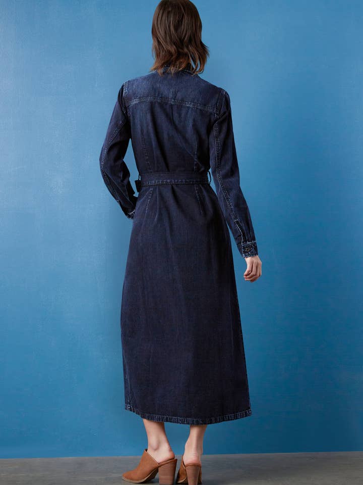 Denim Maxi Shirt Dress - Slate Blue