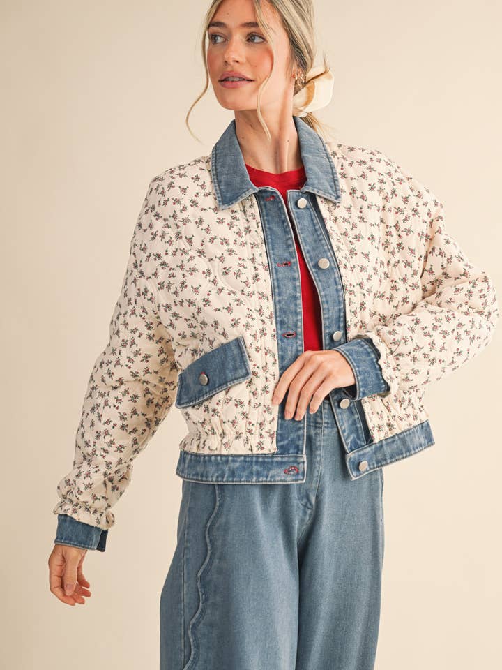 Floral Quilted Jacket - Ivory Floral