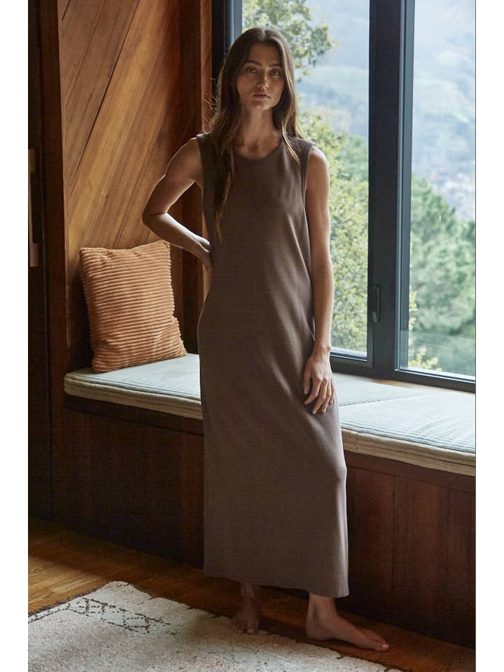 Ribbed Midi Dress - Chocolate