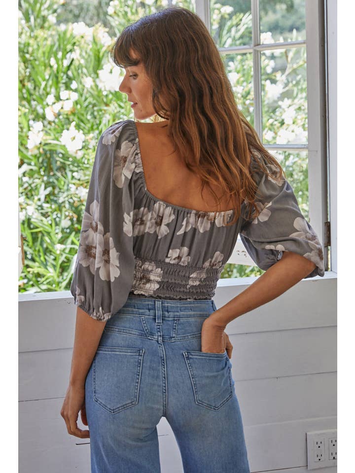 Sweetheart Neck Crop Top - Grey