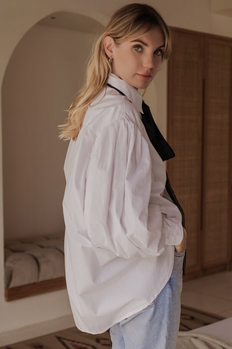Merci Balloon Sleeve Oversized Shirt - White