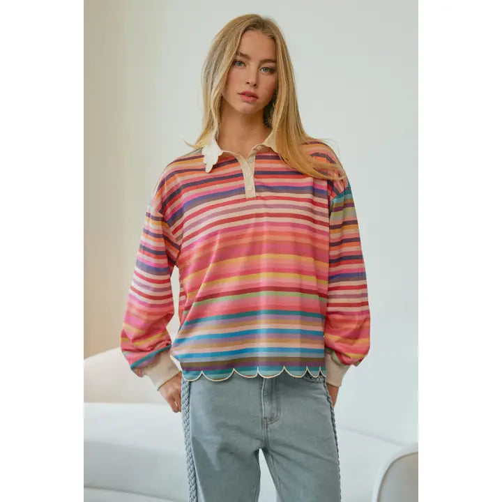 Celestine Scalloped Collar Top - Multi