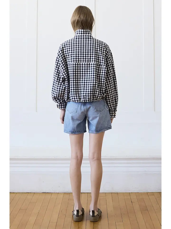 Gingham Zip Jacket - Navy
