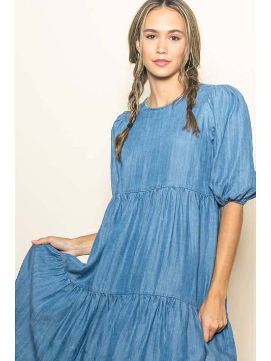 Chambray Tiered Midi Dress - Medium