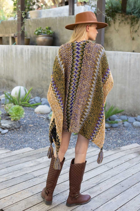 Colorful Crochet Ruana - Mustard