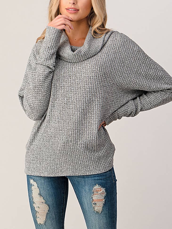 Brushed Knit Cowl Neck Tunic Top - Heather Grey