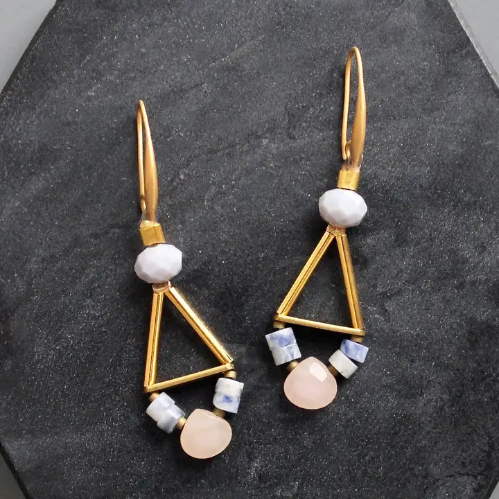Sodalite and Peach Jade Earrings