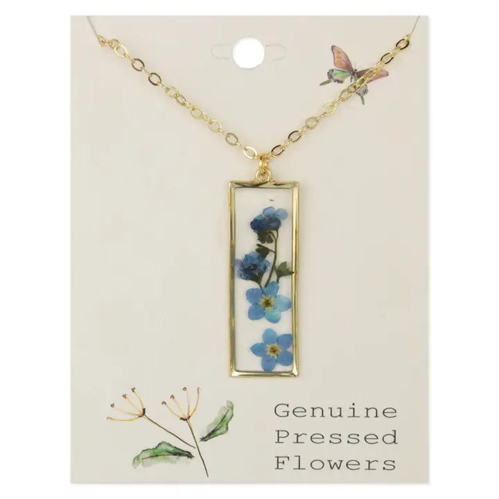 Dried Floral Necklace - Gold Bar Blue