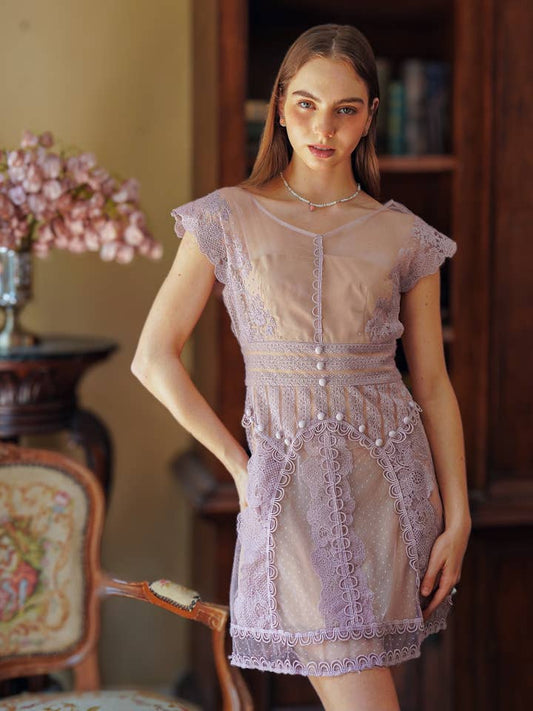 Lace Illusion Dress - Lavender