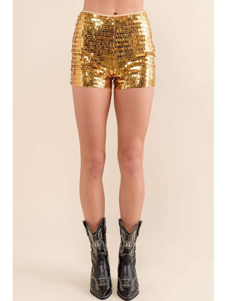 Sequin Fitted Hot Pants - Gold