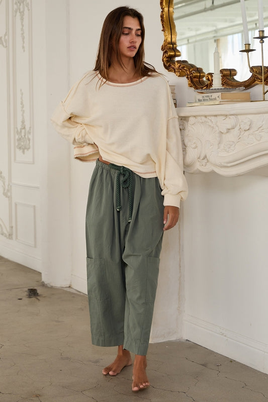 Overlap Open Back Long Sleeve Top - Cream