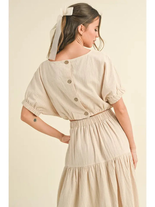 Boat Neck Crop Top - Beige