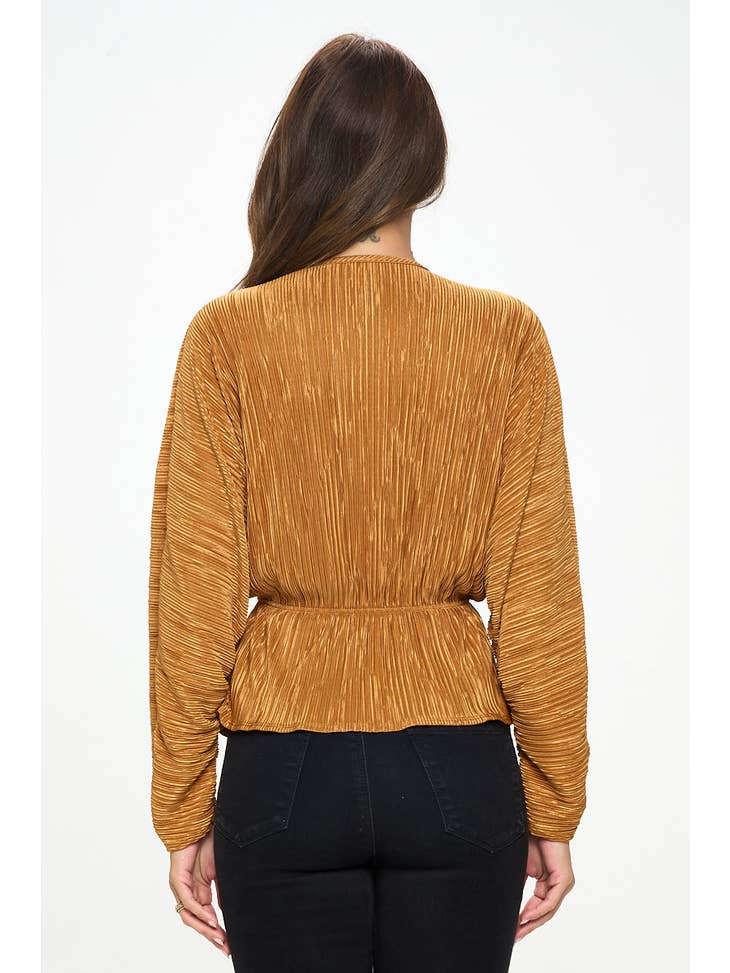 Plissé Dolman Sleeve Top - Caramel