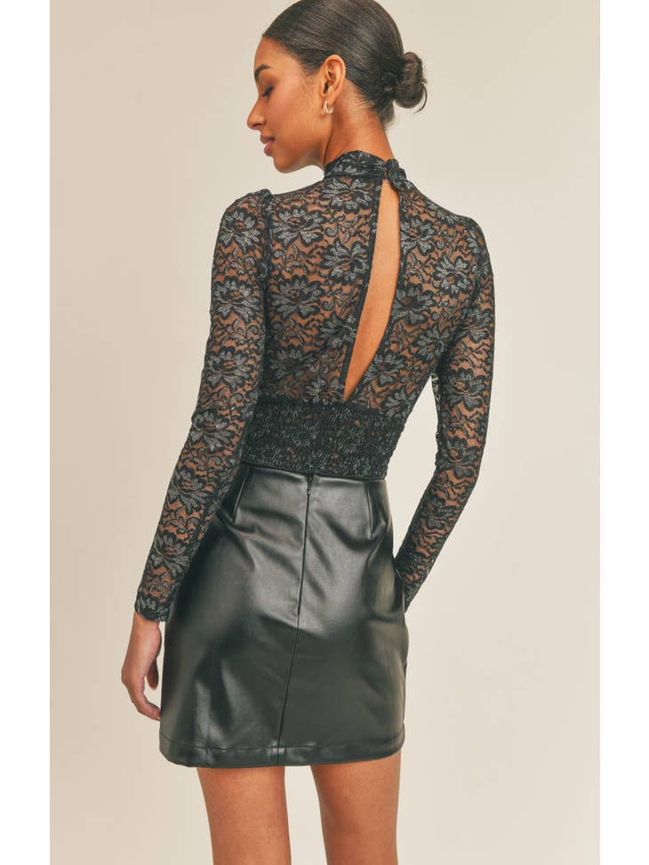 Crescent Lace Bodysuit - Black