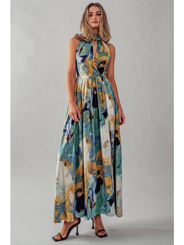 Printed Maxi Dress - Green