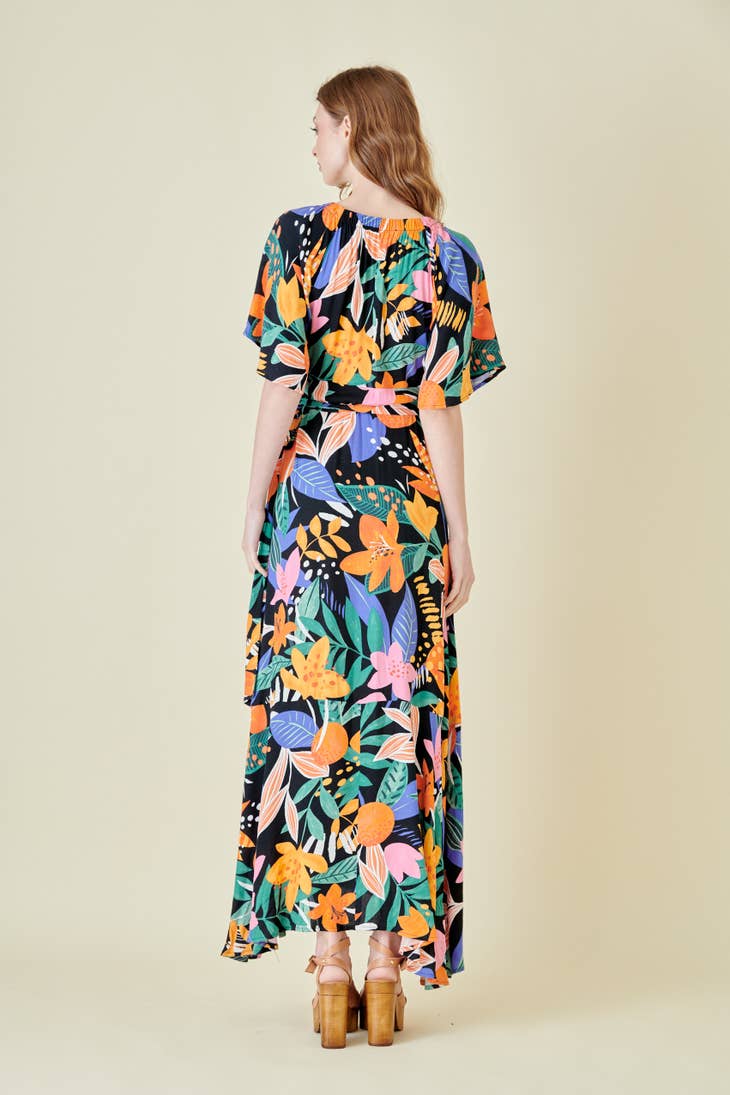 Multi Floral Maxi Wrap Dress