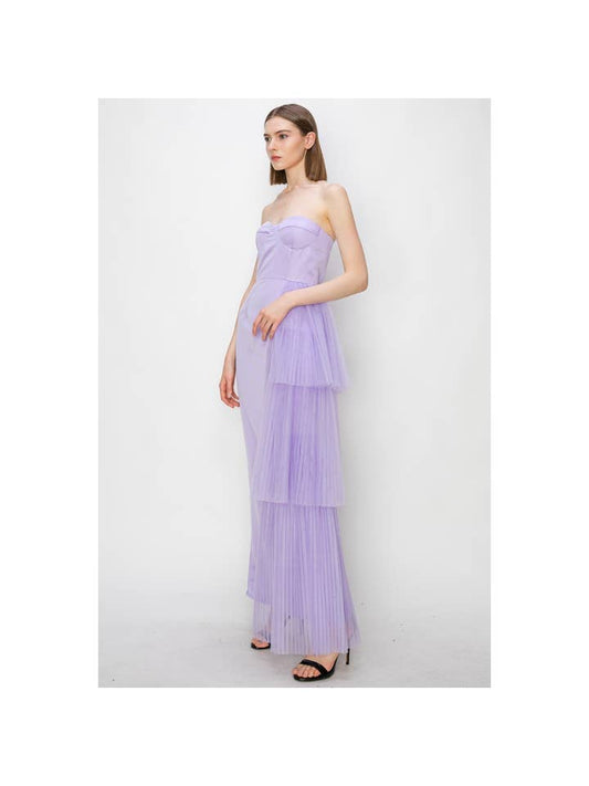 Sweetheart Pleated Maxi Dress - Lavender