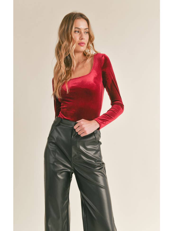 Aubrey Velvet Bodysuit - Garnet