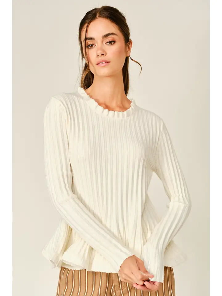 Flare Ruffle Neck Sweater - Ivory
