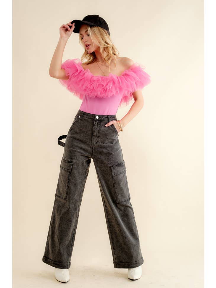 Tulle Ruffle Bodysuit - Hot Pink