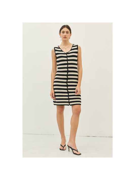 Striped Crochet Mini Dress - Natural/Black