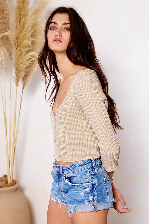 Mineral Washed Crop Top - Stone