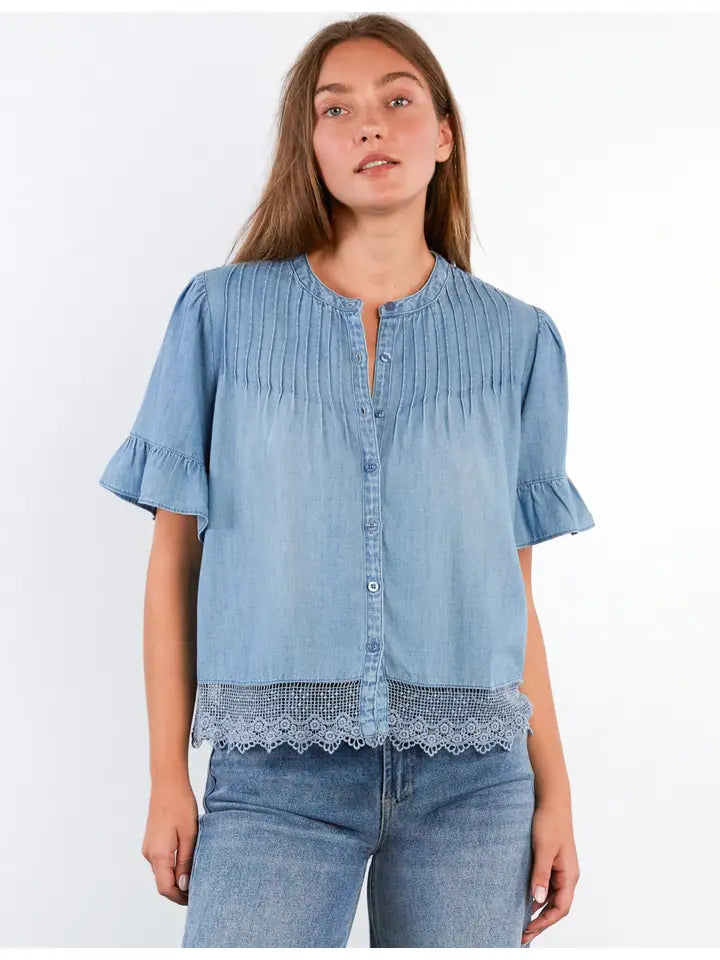 Cafe Pleats Top - Pure Denim