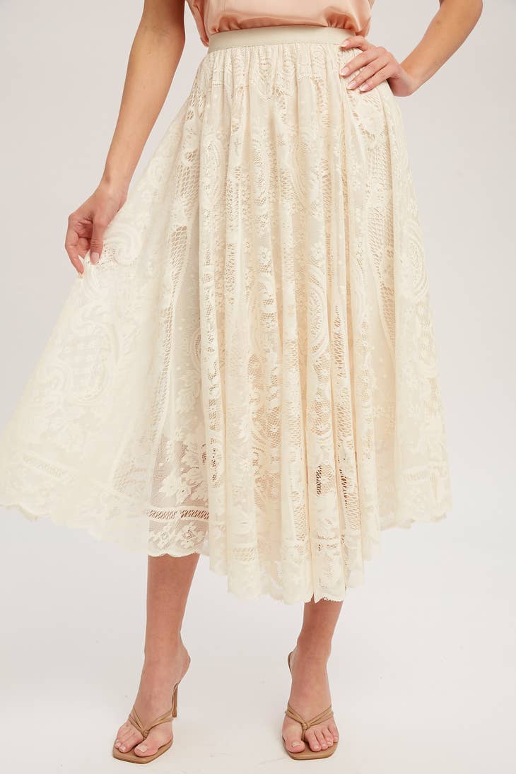 Lace Tulle Midi Skirt - Vanilla