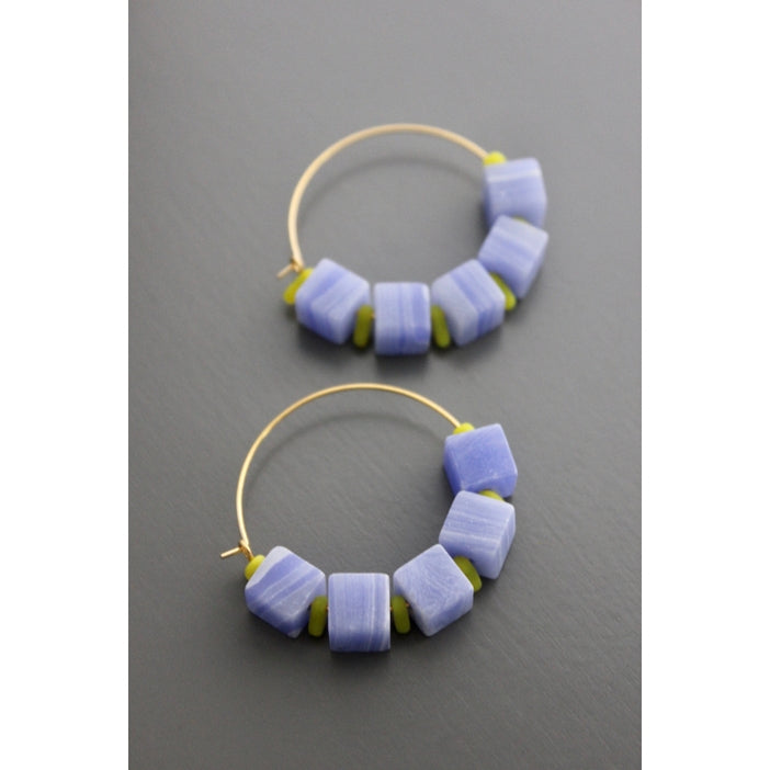 Lavender and Yellow Neon Glass Hoop Earrings