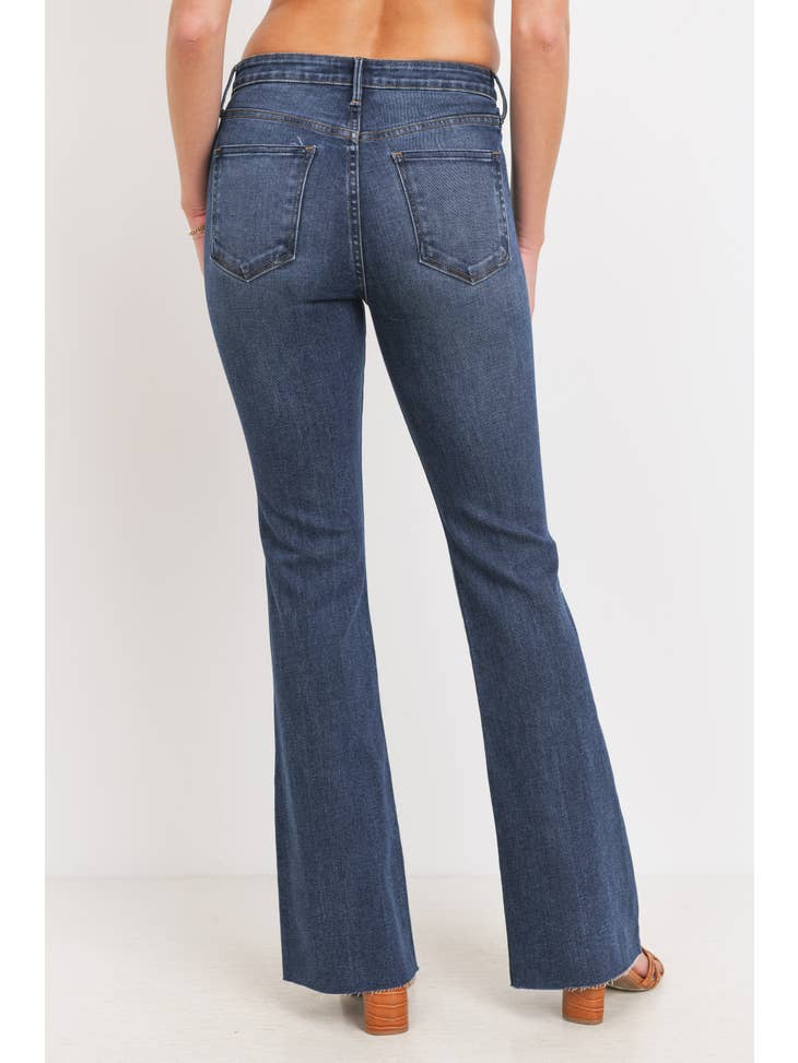 High Rise Scissor Hem Flare - Dark Wash