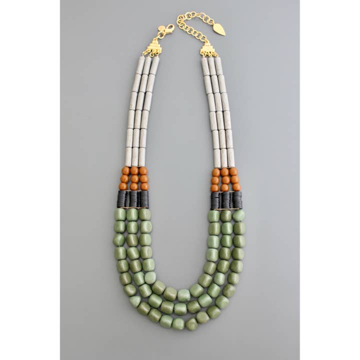 Triple Strand Necklace - Grey and Green