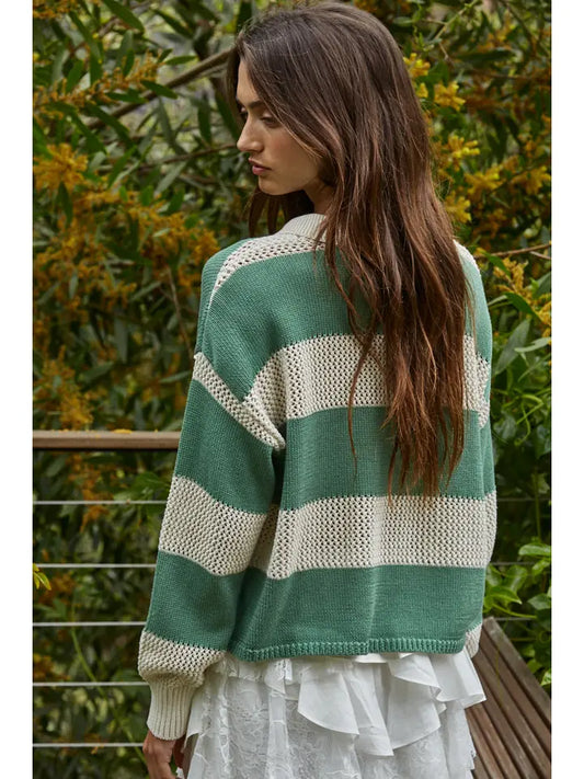 Collared Sweater - Beige/Green