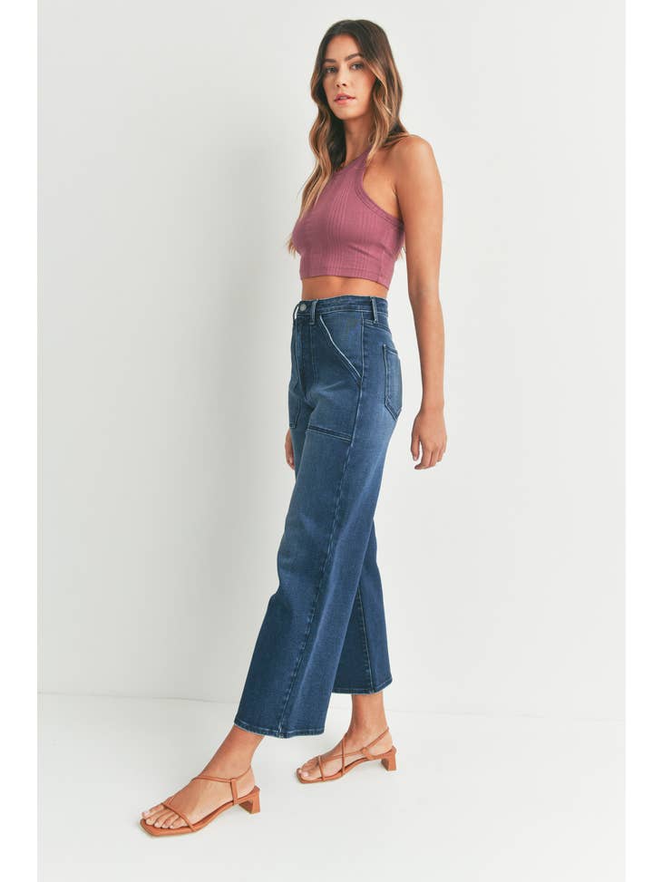 Wide Leg Cargo Pocket - Dark Wash