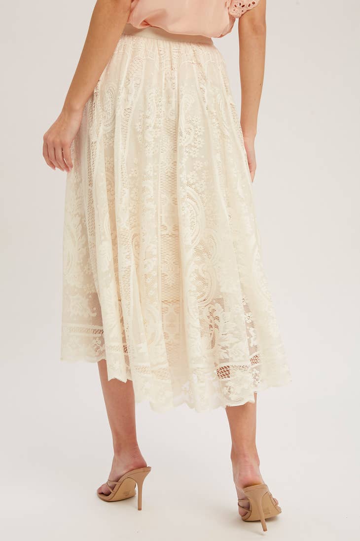 Lace Tulle Midi Skirt - Vanilla