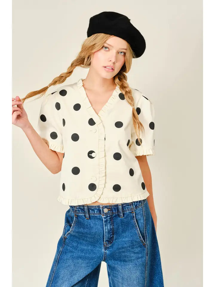 Ruffle Edge Dot Jacket - Cream