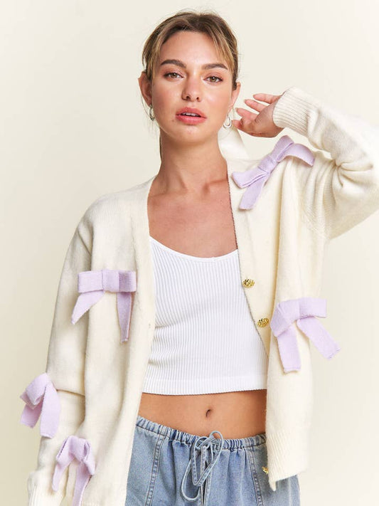 Bow Detail Cardigan - Ivory
