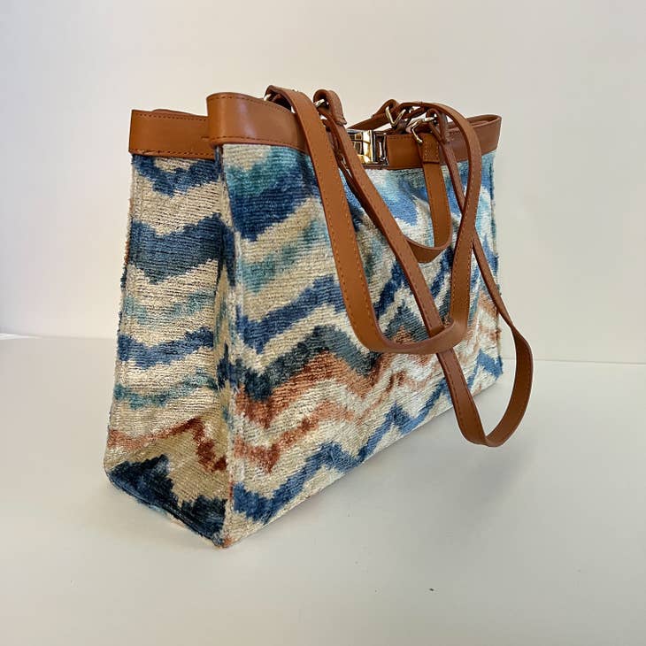 Caroline Bag - Blue & Tan Ikat