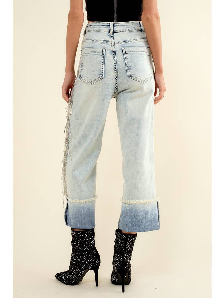 Fringe Rhinestone Denim Jeans