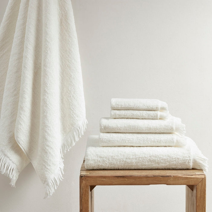 Terry Cotton Fringed 6-Piece Towel Set - Ivory