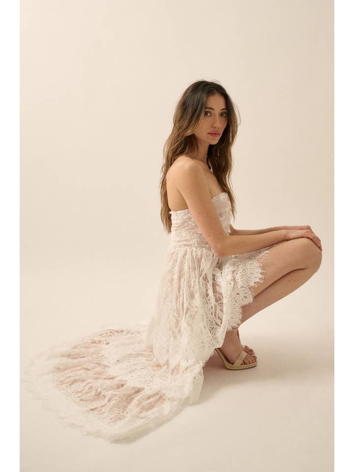 Layered Lace High-Low Dress - Off White