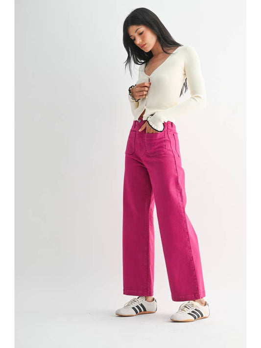 Patch Pocket Wide Leg - Fuschia