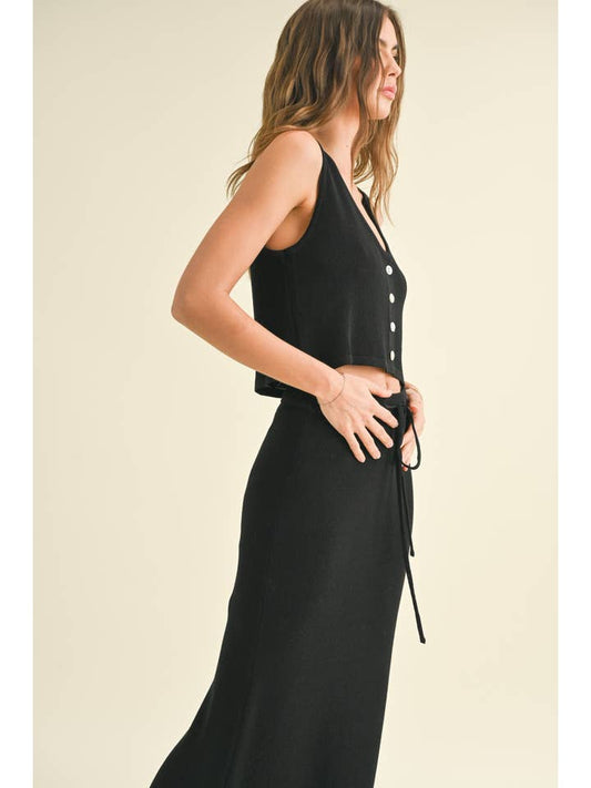 Button Detail Knitted Vest - Black