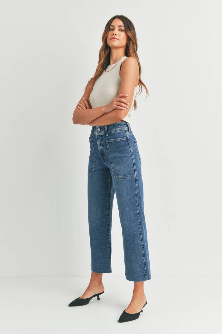 High Rise Utility Wide Leg - Medium Denim