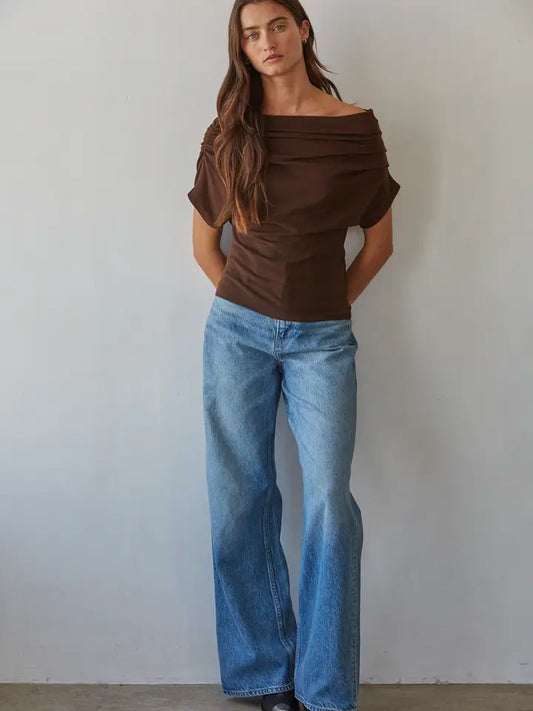 Off Shoulder Drape Top - Brown