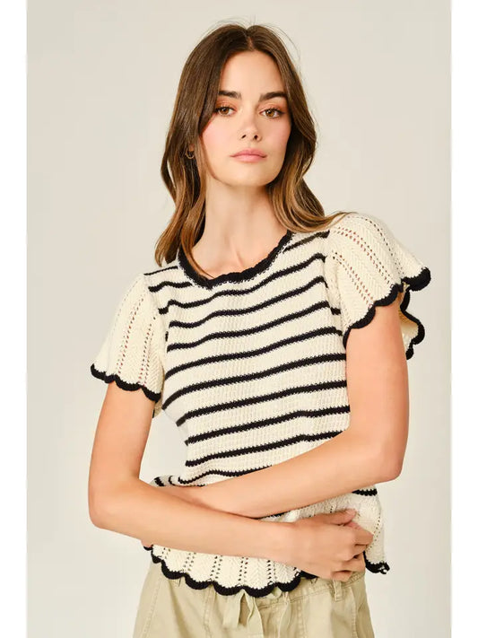Striped Crochet Sweater - Natural/Black